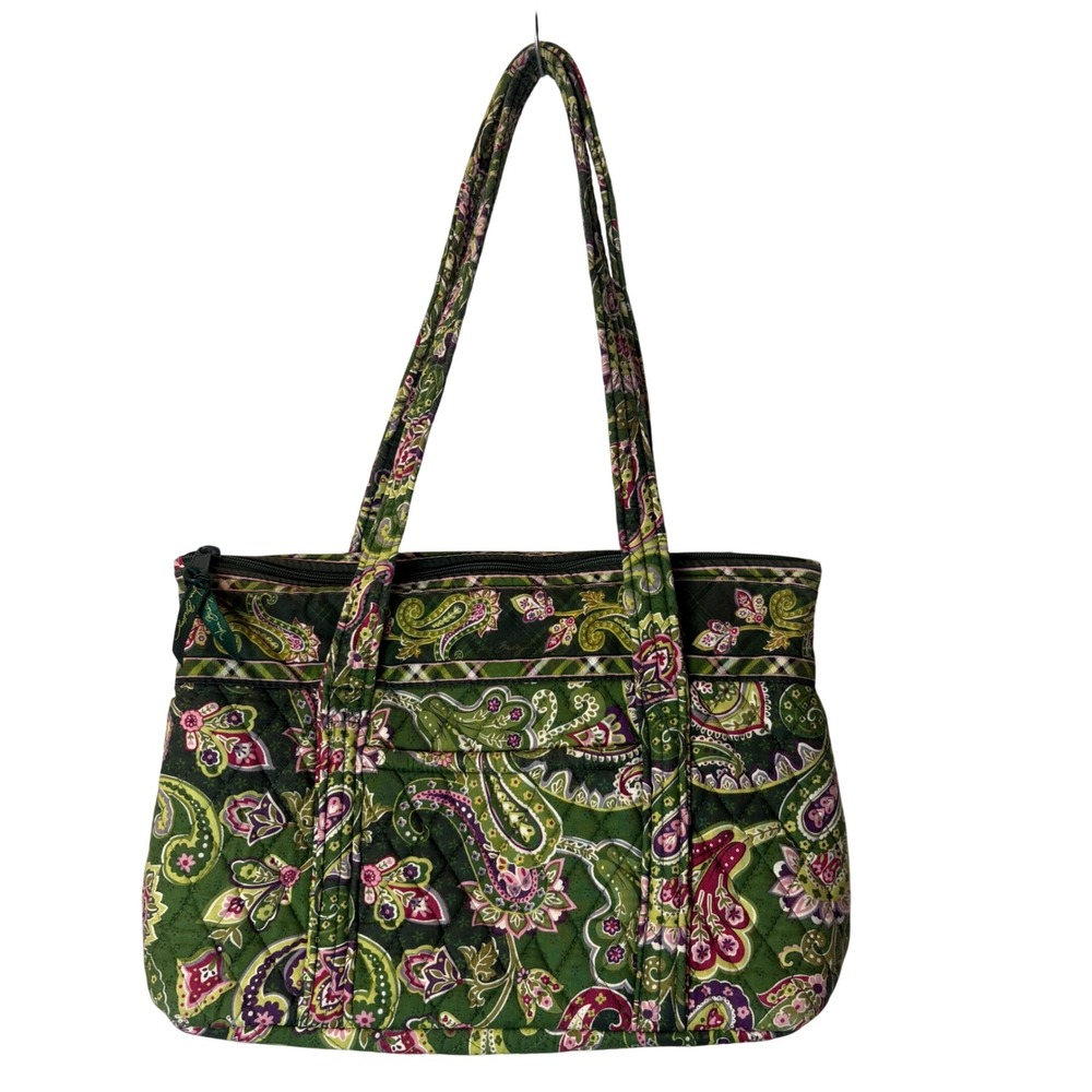 Vera Bradley Chelsea Green Shoulder Tote Retired Pattern Made in USA